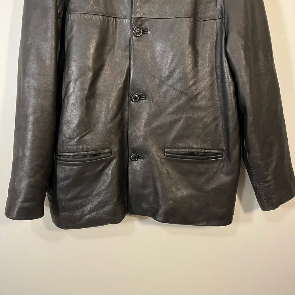Hudson Outerwear Black Leather Coat Removable Faux Fur Lining Size Large